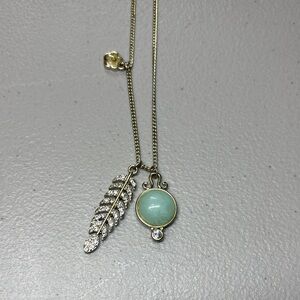 Premier Designs‎ Gold Necklace with Silver Leaf and Green Gem